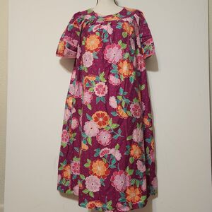 Vintage 60s 70s Sears Hawaiian Cotton Floral Muumuu House Lounge Dress SZ M/L